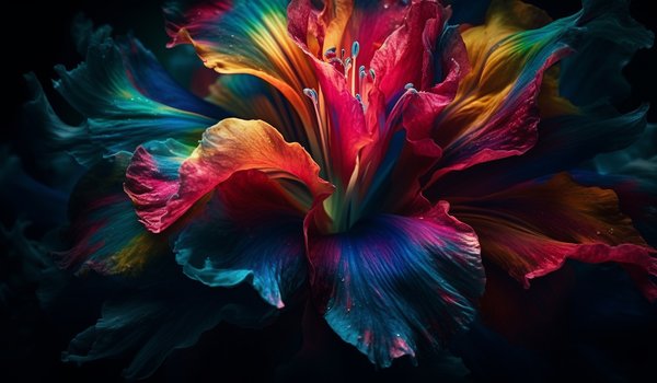 Обои на рабочий стол: abstract, colorful, colors, digital, flower, generated, rainbow, vibrant, абстракция, краски, рисунок, цветной, цветок