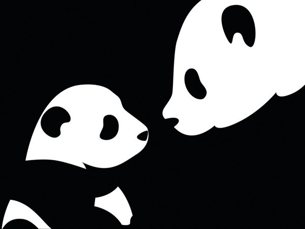 мама, панда, ребёнок, чёрно-белое