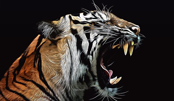 Обои на рабочий стол: abstract animals, creative art, furious tiger, fury, tiger, tiger art, tiger drawing, vector art, vector drawing, wild animals