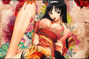 Обои на рабочий стол: tony taka ecchi, вишни, гейша, девушка, тату, узоры