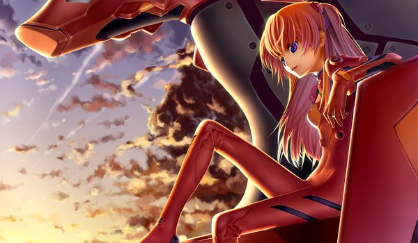 Обои на рабочий стол: neon genesis evangelion, soryu asuka, девушка, закат, костюм, облака