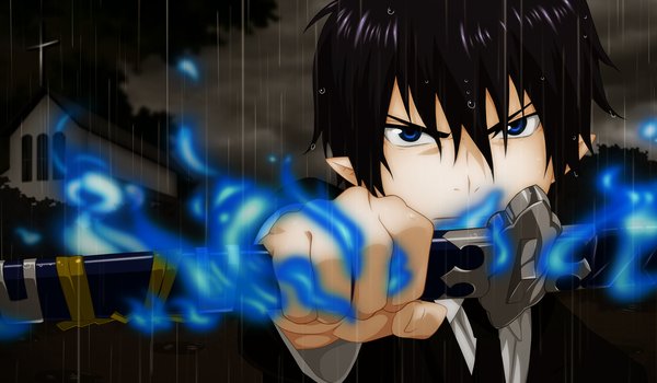 Обои на рабочий стол: ao no exorcist, rin okumura, меч, милашка, рин, синее плямя, синий экзорцист, фон