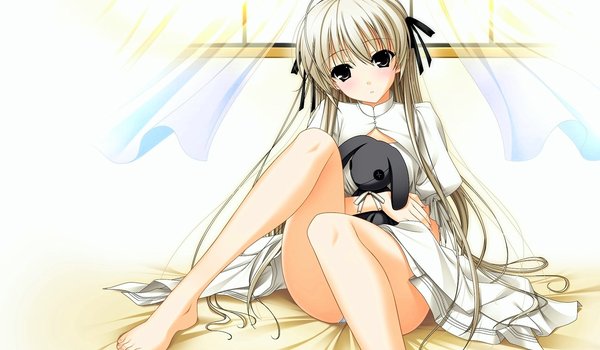 Обои на рабочий стол: kasugano sora, yosuga no sora, девушка, занавески, игрушка, окно, хвостики