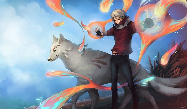 Обои на рабочий стол: madara, natsume takashi, natsume yuujinchou, UdonNodu, арт, волк, магия, парень