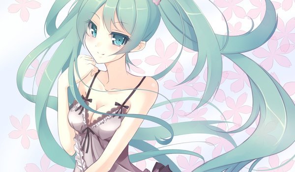 Обои на рабочий стол: hatsune miku, vocaloid, вокалоид, девушка, хатсуне мику, цветы