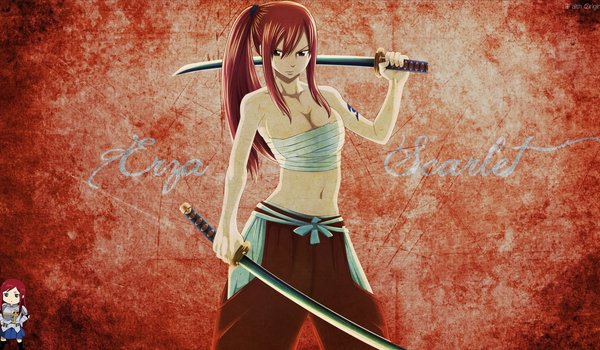 Обои на рабочий стол: elza, erza scarlet, fairy tail, взгляд, вид доспеха, девушка, мечи, персонаж, решимость, сказка о хвосте феи, хвост феи, эльза алая, эрза скарлет