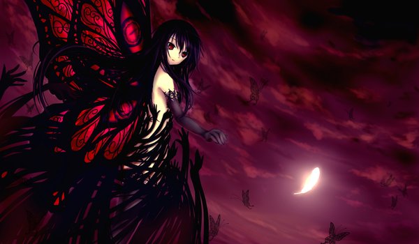 Обои на рабочий стол: accel world, kuroyukihime, абстракция, бабочки, девушка, крылья, перо, руки