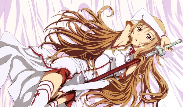 Обои на рабочий стол: sao, sword art online, yuuki asuna, длинные волосы, мастера меча онлайн, меч, оружие, юуки асуна