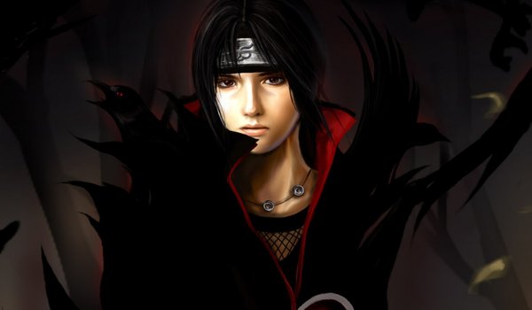 Обои на рабочий стол: naruto, uchiha itachi, warb1rd, арт, ворон, мрачно, парень, птица