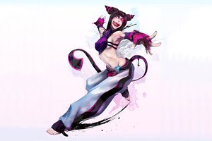 Обои на рабочий стол: Juri, street fighter, безумный взгляд, девушка, минимализм, стойка