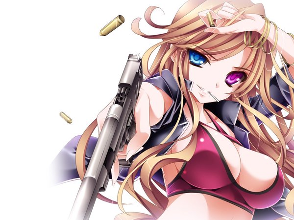 daifuku, moneti, арт, девушка, оружие, патроны, пистолет