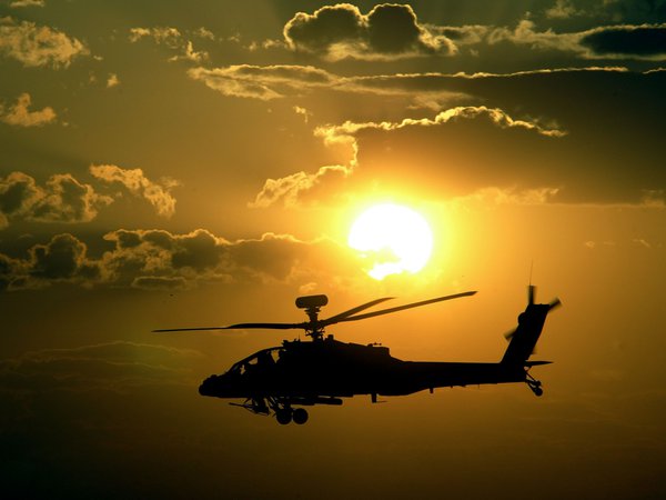 apache, helicopter, sunset, вертолёт, закат