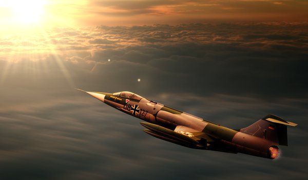 Обои на рабочий стол: f104, interceptor, jet, starfighter, sunset