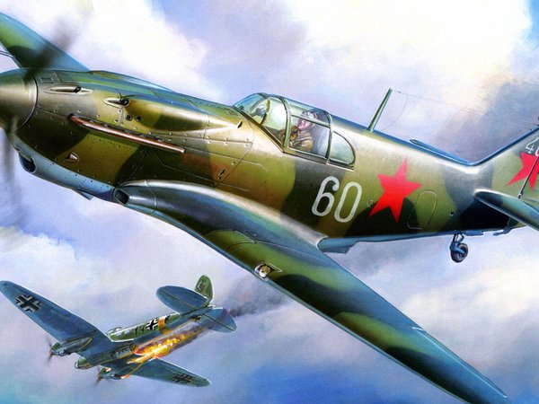 He 111, Heinkel, бомбардировщик, война, истребитель, Лавочкин-Горбунов-Гудков, ЛаГГ-3, огонь, подбит