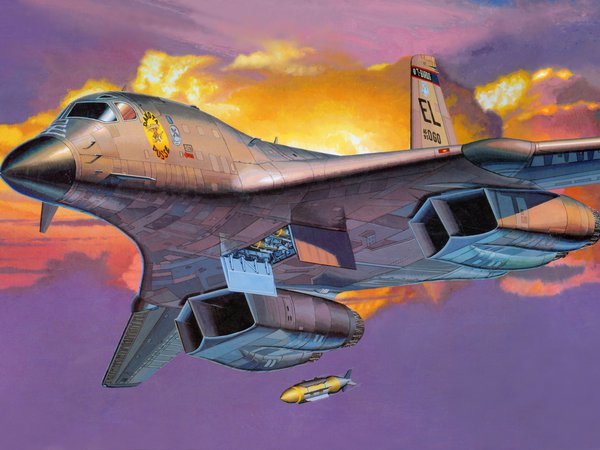 B-1B, авиация, бомба, небо, самолёт
