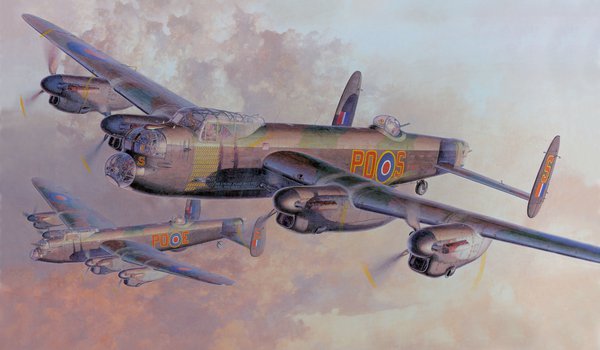 Обои на рабочий стол: (RAF), Avro Aircraft. Typ 683, Lancaster B, Mk. 1, Royal Air Force, бомбардировщик, британский, рисунок, тяжелый, Четырёхмоторный