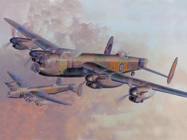 (RAF), Avro Aircraft. Typ 683, Lancaster B, Mk. 1, Royal Air Force, бомбардировщик, британский, рисунок, тяжелый, Четырёхмоторный