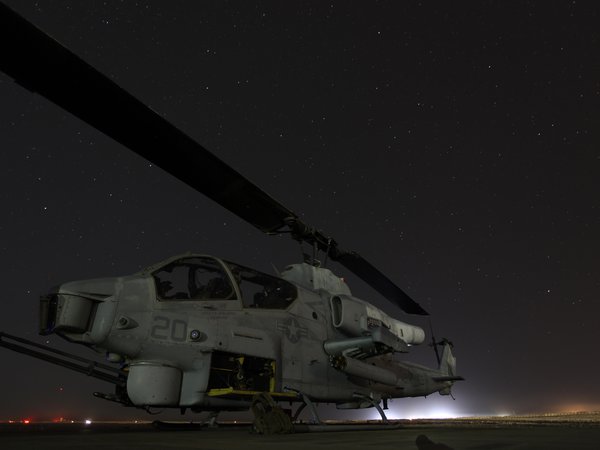 AH-1W Cobra, helicopter, вертолёт, звезды, небо