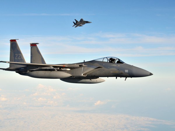 F-15C Eagles, Kadena Air Base, U.S. Air Force, небо, облака, полет, япония
