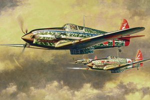Обои на рабочий стол: aircraft, art, aviation, drawing, japanese aircraft, japanese fighter, Kawasaki KI-61 Hien Type I-Hei, painting, war, ww2