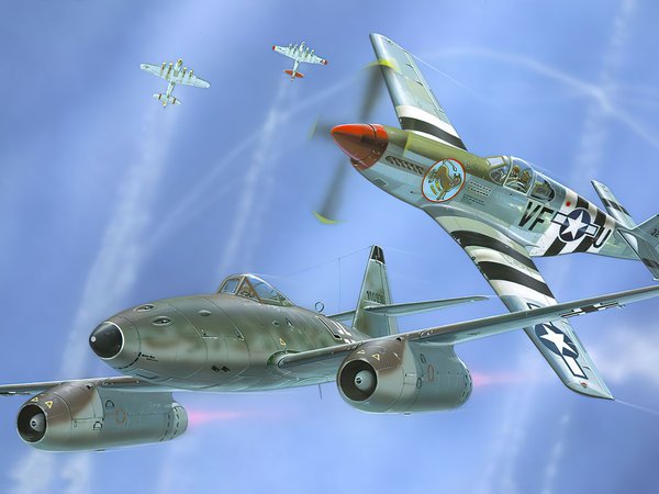 airplane, art, jet, me-262, p-51, ww2