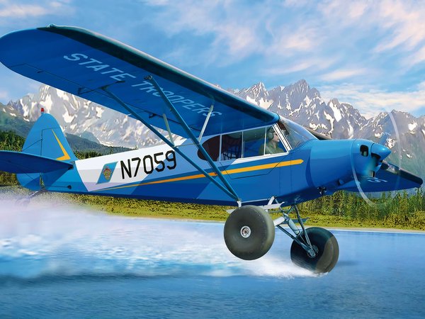 airplane, art, aviation, painting, Piper PA-18 Super Cub