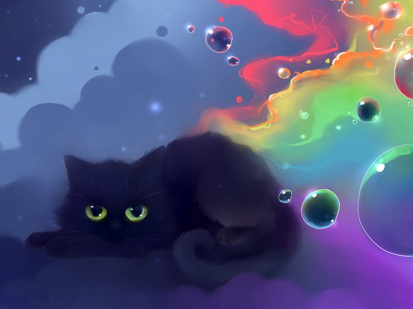 nyan, кошка, рисунок, художник apofiss, цвета, шарики