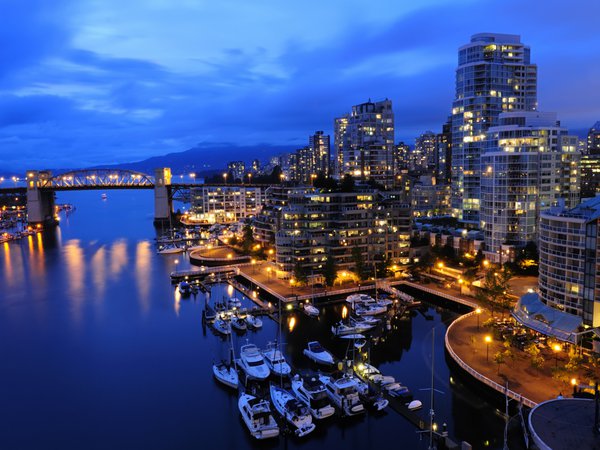 canada, city wallpapers, north, vancouver, ванкувер, вид, города, дома, жизнь, жители, канада, катера, корабли, лодки, море, ночь, огни, океан, север, фото