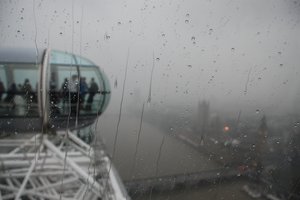 Обои на рабочий стол: city, london, london eye, аттракцион, влага, город, дождь, кабинки, капли, лондон, люди, стекло