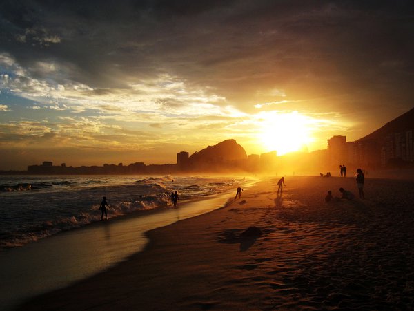 beach, copacabana, rio de janeiro, sunset
