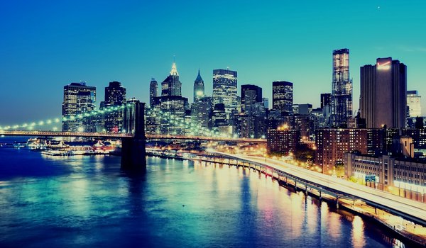 Обои на рабочий стол: lower manhattan, manhattan bridge, new york city, ny, wallpapers, город, здания, мост, небоскребы, нижний манхэттен, ночь, нью-йорк, обои, огни, сооружение, фон