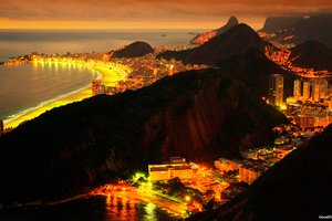 Обои на рабочий стол: бразилия, город, море, ночь, огни, рио-де-жанейро