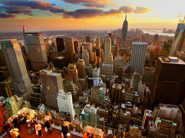 new york, дома, закат, крыши, небоскребы, нью-йорк