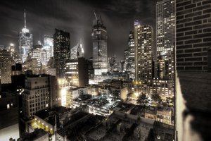 Обои на рабочий стол: город, здания, ночь, нью-йорк