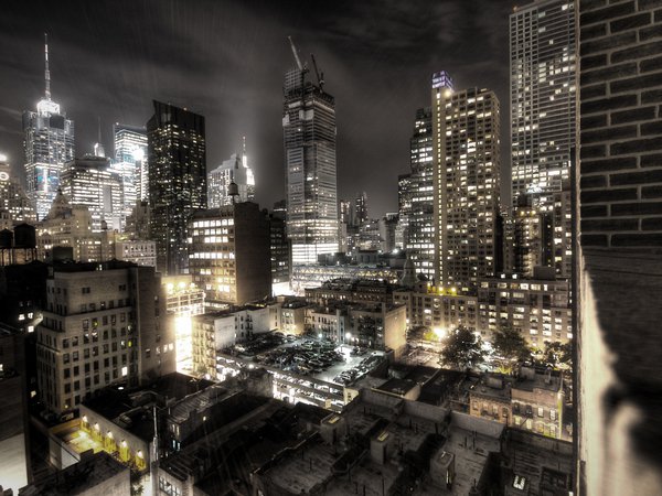 город, здания, ночь, нью-йорк