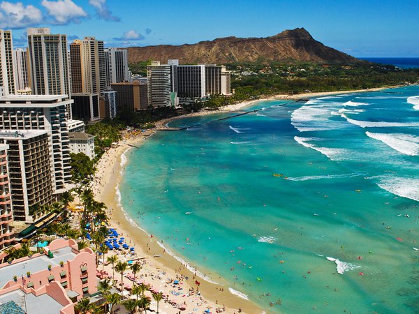 beach, hawaii, waikiki, волны, океан, пляж