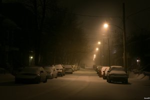 Обои на рабочий стол: зима, машины, снег, улица, фонарь