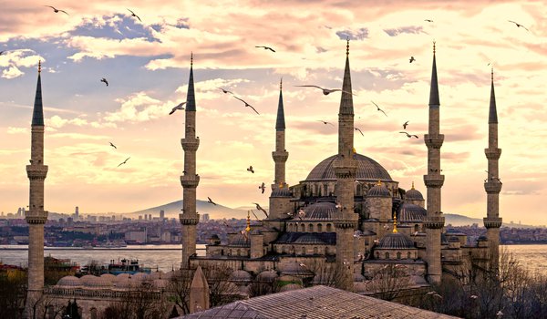Обои на рабочий стол: istanbul, turkey, город, мечеть султанахмет, панорама, стамбул, турция