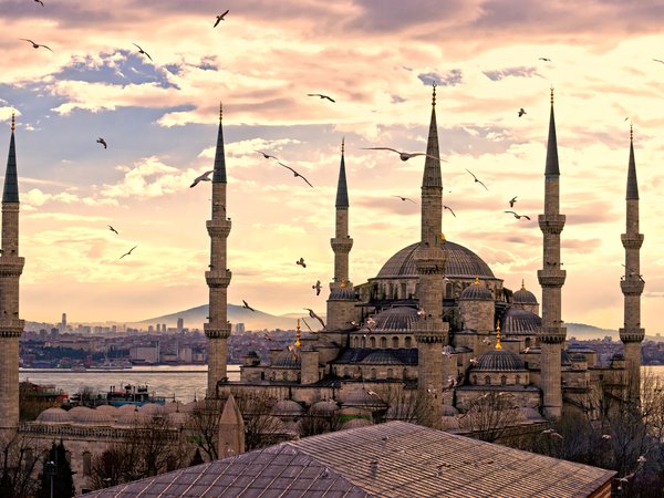 istanbul, turkey, город, мечеть султанахмет, панорама, стамбул, турция