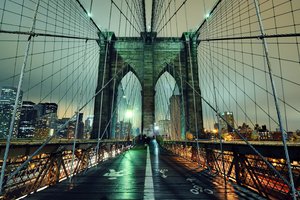 Обои на рабочий стол: brooklyn bridge, new york city, night, nyc, ночь, нью-йорк, огни