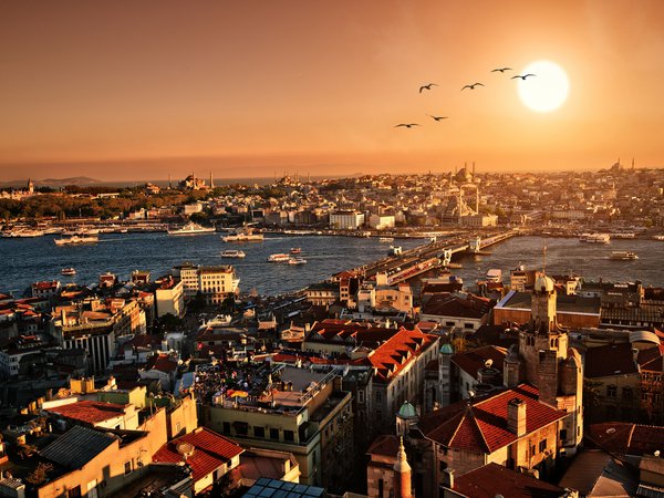 city, istanbul, scenery, turkey, архитектура, вечер, город, закат, здания, панорама, стамбул