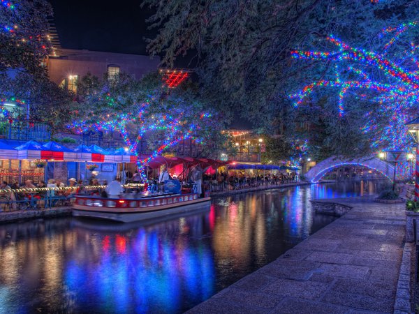 Christmas Lights, holiday, night, San Antonio, texas, ночь, Сан-Антонио, техас