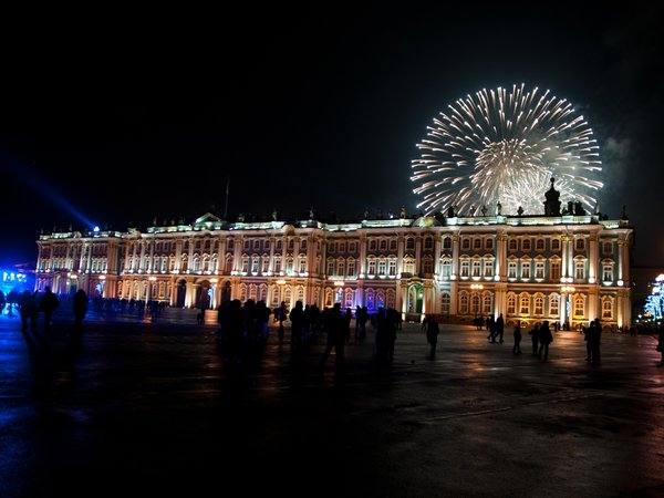 зимний дворец, новый год, ночь, салют, санкт-петербург
