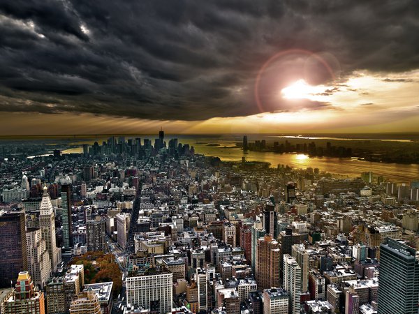 manhatten, new york, usa, город, здания, небо, небоскребы, нью-йорк, тучи