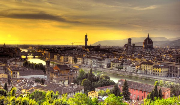 Обои на рабочий стол: Florence, italy, sunset, закат, италия, Флоренция