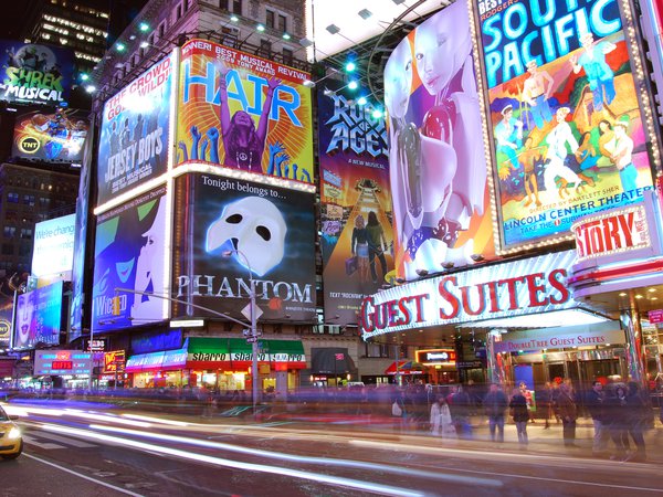 ночь, нью-йорк, огни, реклама, таймс-сквер