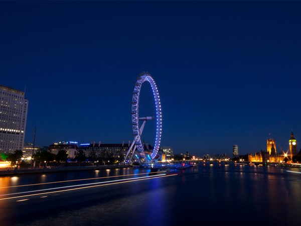 capital, england, great britain, london, london eye, англия, архитектура, великобритания, вечер, здания, колесо обозрения, лондон, огни, подсветка, столица, шоссе