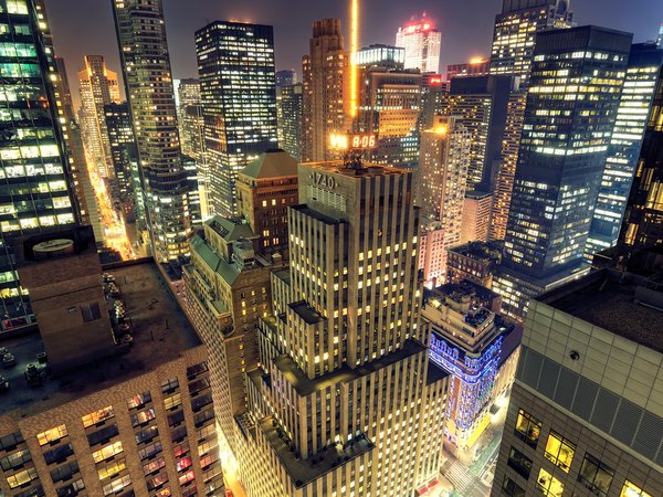 city, Manhattan at Night, midtown, new york, wallpapers, город, небоскребы, ночь, нью-йорк, обои