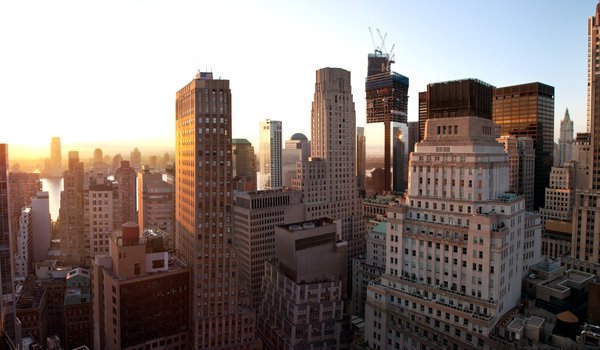 Обои на рабочий стол: lower manhattan, new york, new york city, nyc, sunset, united states, закат, нью-йорк