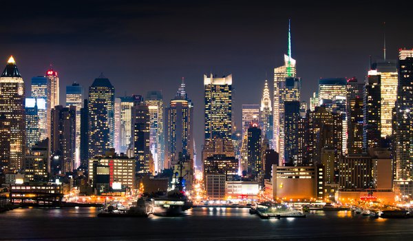 Обои на рабочий стол: new york, город, Манхэттан, ночь, нью-йорк